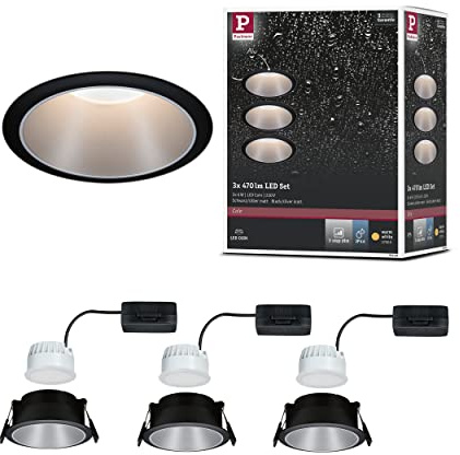 Paulmann 93408 LED Einbauleuchte Cole rund incl 3x6,5W dimmbar Einbaustrahler Schwarz, Silber Einbaulampe Kunststoff, Alu Zink Deckenspot 2700K