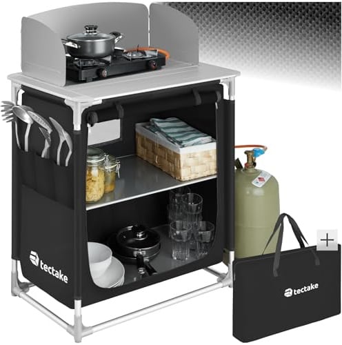 tectake® Camping Küche, Campingschrank faltbar, Reiseküche, Küchenschrank mit Arbeitsplatte und Staufächern für Outdoorküche, Vorzelt, Wohnwagen oder Auto Camping mit Tragetasche