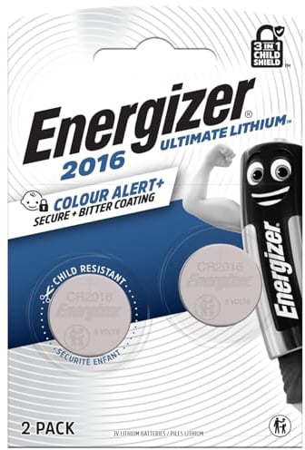 Energizer Ultimate Lithium - CR 2016 Knopfzelle 3V Batterien (2 Stück) - Weltweit erster 3 in 1 Kinderschutz Neuer Farbwarn-Technologie - Autoschlüssel, Fernbedienungen, Waagen