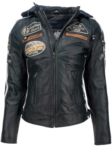 URBAN 5884 Motorradjacke Damen Mit Protektoren, Damenjacke aus Lammleder, Protektoren für Rücken, Schultern und Ellenbogen
