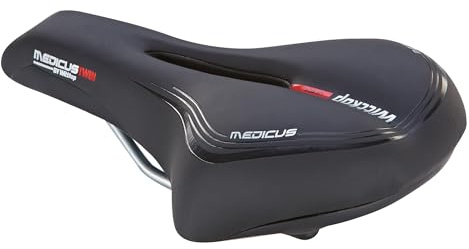 Wittkop Trekking-Sattel mit Geleinlage & Elastomerdämpfung, 5 Zonen für hohen Komfort, ergonomischer Fahrradsattel in Schwarz, ideal für Lange Radtouren, druckentlastend & gesundheitsschonend