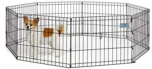 MidWest Homes for Pets Hunde-Gehege aus Metall, zusammenklappbar, mit Tür, inklusive Erdspießen, bietet 1,5 m² Spielfläche, 61 cm hoch, schwarz elektrostatisch beschichtet.