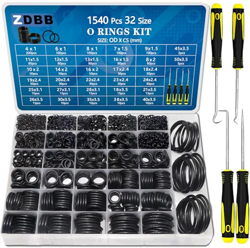 ZDBB 32 Größe 1540 Pcs O Ringe Sortiment Kit metrischen Nitrilkautschuk Oring Set mit 4 Pick für Automotive Wasserhahn Hochdruckreiniger Sanitär Luft oder Gas Reparatur OD 4mm-50mm