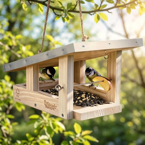 Steady Nature Vogelfutterhaus zum Aufhängen - Futterhaus für Vögel hängend - Vogelhaus Holz - Bird House - Vogelfutter Haus - Vogelhäuschen wetterfest zum hängen - Vogel-Futterhaus