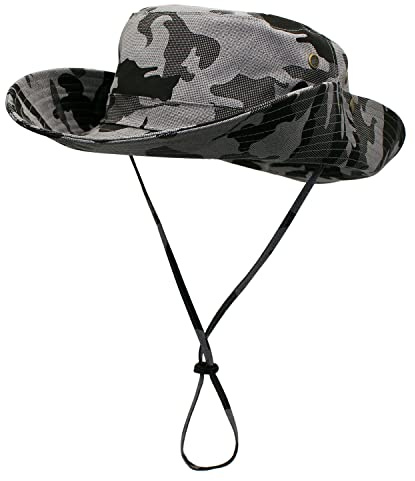 WANYING Damen Herren Outdoor Sonnenschutz Bucket Hut Fischerhut Baumwolle Two Way to Wear für Kopfumfang 55-62 cm Grau Camouflage