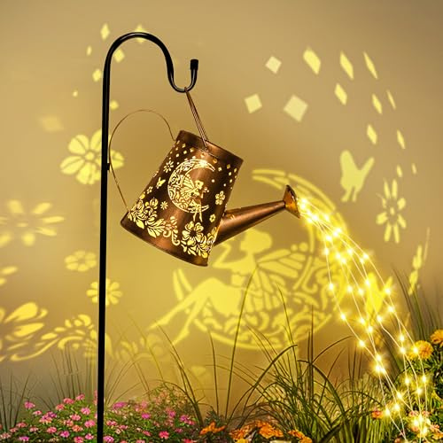 GIGALUMI Solarlampen für außen, Gartendeko für außen, Wasserdicht LED gießkanne,Solar Hängelaterne mit Halterung, für Garten, Rasen, Weg, Terrasse (Fee)