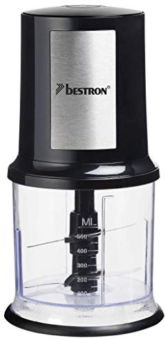 Bestron elektrischer Multi-Zerkleinerer, Universalzerkleinerer mit zwei Schneidemessern & 500ml Kapazität, große Pulstaste, 400 Watt, AKC200, Farbe: Schwarz / Silber