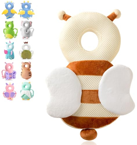 JINYJIA Baby Kopfschutz, Atmungsaktive Baby Head Schutzpolster, Verstellbares Baby Schutzkissen, zum Kleinkinder Krabbeln und Laufen Lernen, für Kinder Von 4 Bis 24 Monaten, Biene
