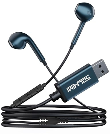SOLMIMI USB In Ear PC Headset mit eingebautem Mikrofon Lautstärkeregler USB Kabelgebundener Gaming Kopfhörer für PC PS4 PS5 Laptop Desktop Chromebook Home Office Online Courses Skype Zoom - 2m