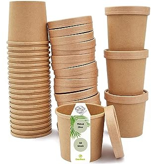 DeinPack 50 Suppenbecher to go mit Deckel 750ml 26oz braun Pappbecher Suppe