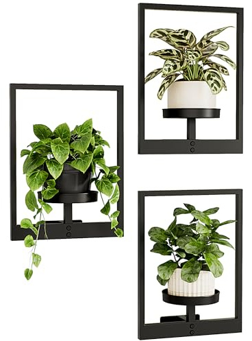 Bamworld Wandbehang Pflanzgefäße für Zimmerpflanzen 3 Set Wand Blumenständer Moderner Pflanzenständer mit Metallrahmen Blumentopfhalter zur Wandmontage Deko Pflanzenhalter für Wohnzimmer, Büro & Flur
