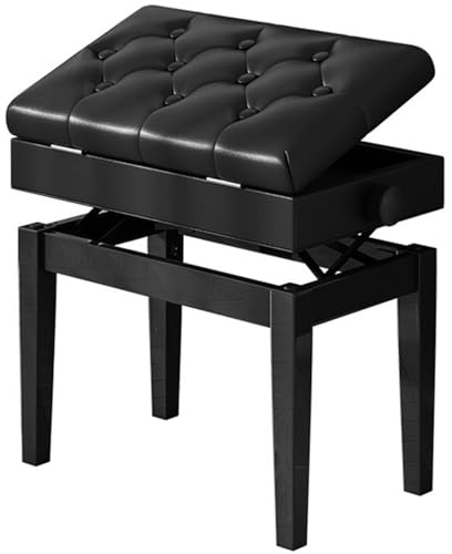 Jargrovs Klavierhocker verdicktes PU-Lederkissen,10-Knopf-Klavierbank in Schwarz,Höhenverstellbarer Klavierhocker,Massivholz Piano Hocker mit Ablagefach,Retro-Hocker,Ankleidehocker