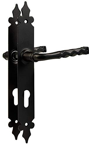 Türgriff Türdrücker Drückergarnitur Türbeschlag Griffset Schwarz matt Schmiedeeisen Optik 72 / 8mm (Profilzylinder)
