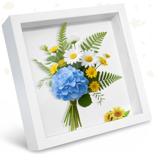 Gigmeta 3D Bilderrahmen 20 x 20cm Bilderrahmen zum Befüllen Tief 3D Objektrahmen Hölzern bis 3cm, 3D Rahmen für Objekte, Blumen, Hochzeitsstrauß oder Erinnerungsstücke