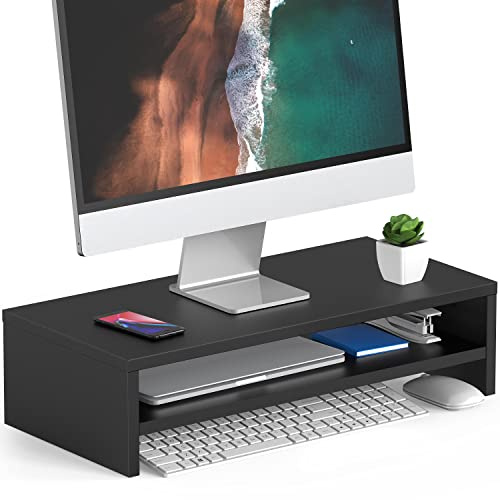 FITUEYES Monitorständer, Monitor Stand, für Laptop PC TV, Schwarz, 54cm | Bis 25kg, 2-Stufig, Rutschfeste Füße, Organizer, Unterteilte Ablagen, Bildschirm Computer Drucker Schreibtisch Büro Zuhause
