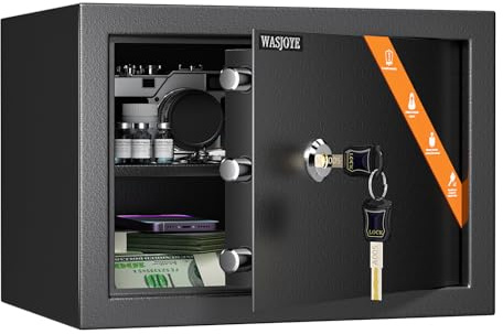 Safe Tresor mit Schlüssel, WASJOYE Möbeltresor mit Schloss für Zuhause/Büro, 19L Wandtresor mit 2 Schlüssel für Geld Schmuck Medikamente und Reisepass, (25 * 35 * 25cm)