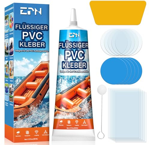 EPN Pool Reparaturset, Wasserdichtes Pool-Flickzeug und Vinyl-Reparaturset für Luftmatratzen, Schwimmringe, Zelte, Hüpfburgen, Whirlpools, Spielzeug, Schlauchboote und Kajaks (80 ml)