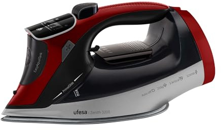 Ufesa Zenith 3200W Dampfbügeleisen, 260 g Dampfstoß, 50 g/min Dauerdampf, Keramiksohle, Digitalanzeige, 3-in-1 Anti-Kalk-System, Anti-Tropf, Auto-Off, 350 ml Tank, 1,9 m Kabel, Rot