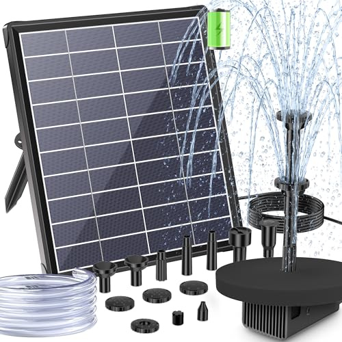POPOSOAP Solar Springbrunnen für Außen, 6,5 W 240 L/h Solarbrunnen mit integriertem 3000 mAh Akku, Stabiler Sprühbetrieb für Gartenteich, Vogeltränke und Gartens Wasserspielereien