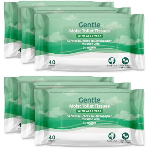 by Amazon Sanfte, feuchte Toilettenpapier mit Aloe Vera, ausspülbar, 240 Stück (6 Packungen mit 40 Blatt)