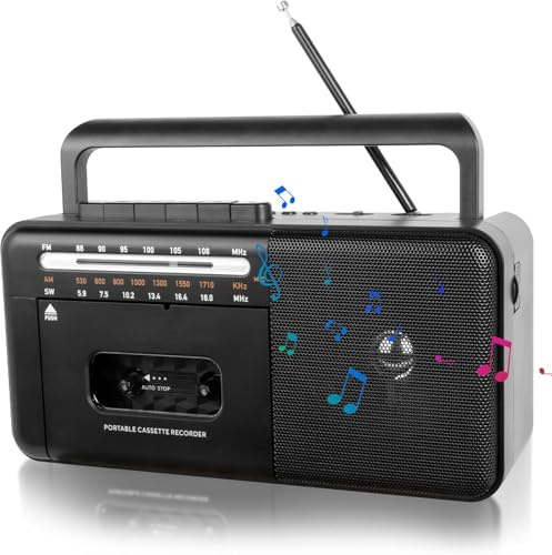 MONODEAL Tragbarer Kassettenrekorder, Vintage-Kassettenrekorder mit AM/FM/SW-Radio, eingebautem Lautsprecher, 3.5mm Kopfhörerbuchse, Unterstützung TF-Karte/USB-Eingang