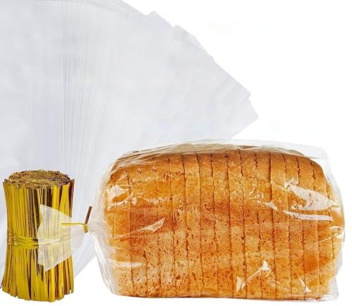 volila Brot Plastiktüten - Packung mit 150 Brottüten für Brotlaib, Brötchenbacken, Baguette-Brotbeutel, um Brot frisch zu halten - Brottüte mit goldenen Drahtbindern (45cm x 20cm x 10cm)