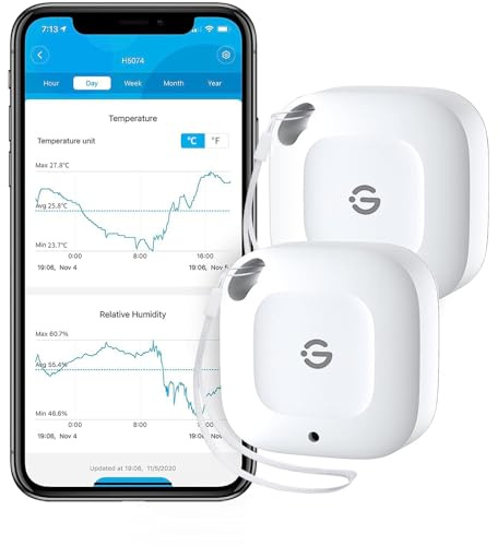 GoveeLife Bluetooth Thermometer-Hygrometer Temp.- und Luftfeuchtemessgerät | Reichweite von 80m, mit App Benachrichtigung, 2 Jahre Datenspeicherung, für Schlafzimmer, Gewächshaus, Weinkeller, 2er Set