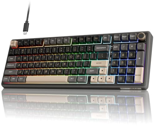 RK ROYAL KLUDGE R98 Pro Mechanische Tastatur Kabel, 96% Gasket Gaming Tastatur QWERTZ RGB mit Nummernblock und Knopf, PBT-Tastenkappen, Hot Swap Linearer Creamy Switches