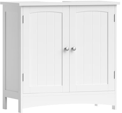 VASAGLE Waschbeckenunterschrank, Unterschrank, Badezimmerschrank, 30 x 60 x 60 cm, 2 Türen, Badschrank, höhenverstellbare Ablage, weiß BBC01WT