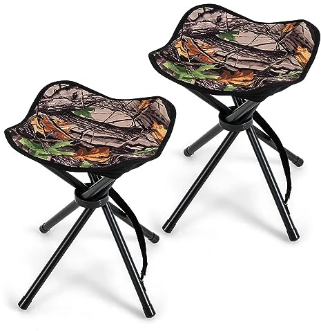 COSTWAY 2er Set Klapphocker, Campinghocker faltbar leicht, Dreibeinhocker mit Schultergurt, tragbarer Camping Hocker bis 150 kg belastbar, Angelhocker für Camping, Wandern, Jagen, Angeln, Reisen