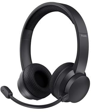 Trust Roha II Kopfhörer Kabellos Bluetooth mit Dual ENC Mikrofon, 85% Recyclingkunststoff, Aufladbarer Akku, On Ear Leichtes Wireless Headset Bluetooth Home Office Work Teams Büro, Schwarz