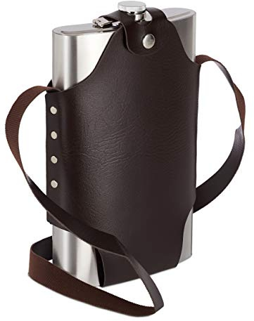 Relaxdays XXL Flachmann aus Edelstahl, hochwertige Taschenflasche zum Umhängen, 1,8l Fassungsvermögen, Partyspaß, Silber
