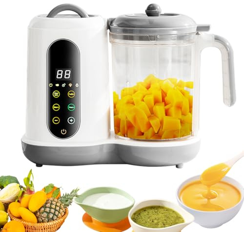 Babynahrungszubereiter, Babynahrungsprozessor, Eine Stufe Baby Food Maker Dampfgarer Mixen, Babybrei Zubereiter, BabyDampfgaren, 400ML, 4 Kochvoreinstellungen, Automatisches Kochen, Selbstreinigung