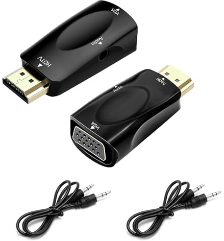 HENGBIRD HDMI auf VGA Adapter 2 Stück mit Audio Kabel für PC, Laptop, Monitor, Projektor Full HD 1080P HDMI auf VGA Adapter mit 3.5mm Klinke Tragbar für Büro, Schule und Zuhause