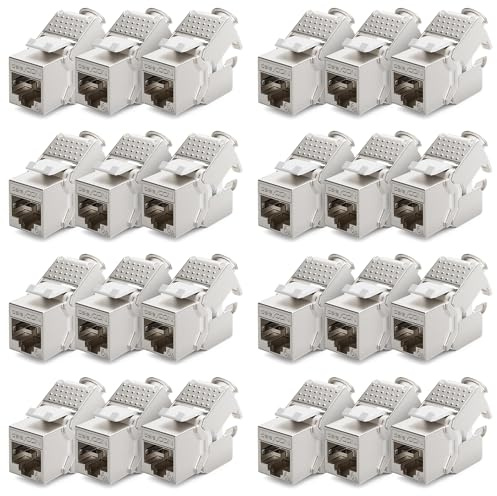 deleyCON Keystone Modul CAT 6a Jack STP RJ45 500MHz 10 Gbit/s, 24 Stück | Vollgeschirmt, RJ45 Buchse, werkzeugfrei dank Snap-In Montage, für CAT Rohkabel