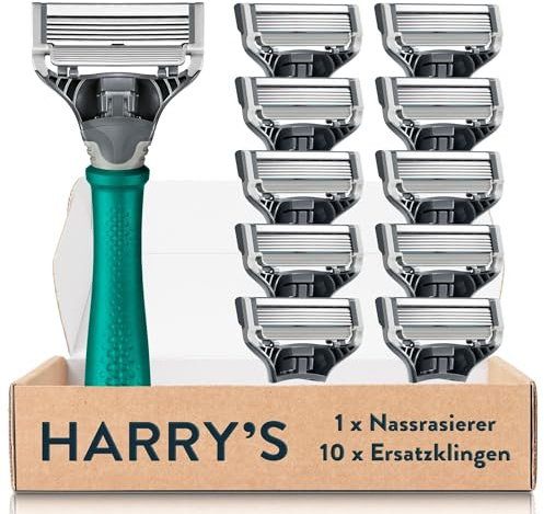 Harry’s Nassrasierer für Männer – Rasier-Set mit grünem Griff, 10 Ersatz-Rasierklingen Rasierer, Rasierklingen für Herren, Rasier, Rasier Klingen Männer, Nassrasierer Klingen