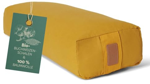 #DoYourYoga® Yoga Bolster »Paravati« mit Bio-Buchweizenschalen (KBA), waschbarer Bezug, 67cm x 13cm, Meditationskissen/Sitzkissen/Zafukissen für Yin Yoga - currygelb