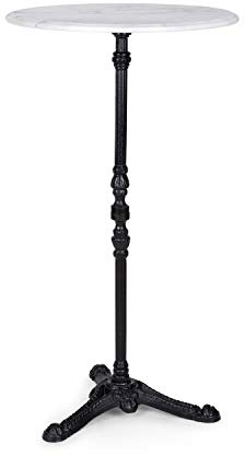 blumfeldt Patras Taverna - Bistrotisch mit Deko-Zierkante, Stehtisch mit gusseisernem Standfuß, Bartisch für drinnen und draußen, wasserfest, frostsicher, Ø 60cm, 110cm Höhe, weiß