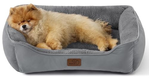 BEDSURE Katzenbett große Katzen waschbar - 63.5x53cm rutschfestes Hundebett kleine Hunde, quadratisches Katzenkorb mit weichem Rand, grau