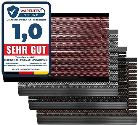 Floordirekt Fußmatte Power Brush 60 x 90 cm, Schwarz - Schmutzfangmatte Fußabtreter für außen und innen - Fussmatte Schuhabstreifer Türmatte