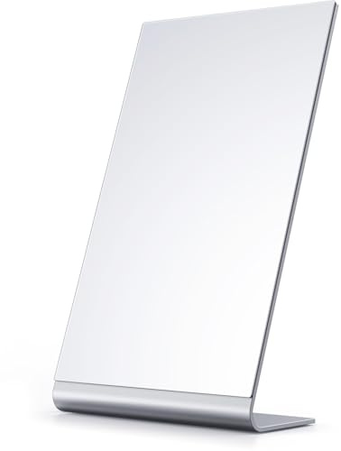 NEZZOE Minimalistischer Kosmetikspiegel, 30cm Aluminum Tischspiegel | Silberner, Rahmenloser Kosmetikspiegel, Geeignet für Badezimmer, Schminktische, Fensterbänke, Büros, Einzelhandelsgeschäfte
