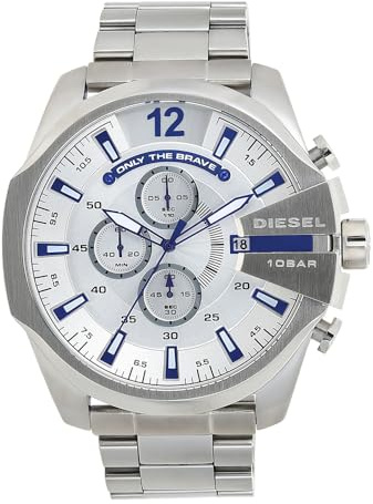 Diesel Herrenuhr Mega Chief, Quarzwerk, 59mm Silbernes Edelstahlgehäuse mit Edelstahlarmband, DZ4477