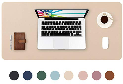 DOBAOJIA Erweitertes Mausepad Große Mausmat Schreibtischmatte Schreibtischunterlage für Laptop/Tastatur/Maus Schreibblock, PU Leder Wasserdicht + Wildleder rutschfest 80 x 40cm (Beige)
