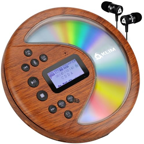 KLIM Discover + Tragbarer CD-Player Walkman mit langlebigem Akku + Mit Kopfhörern + Radio FM + Kompatibler MP3-CD-Player + SD-Karte, FM-Transmitter, Bluetooth + Ideal für Autos + Portable CD Player
