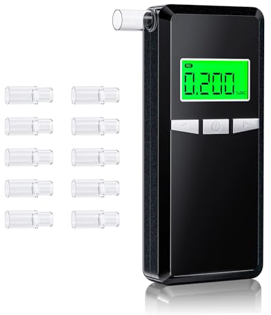 Hoonyer Alkoholtester Polizeigenau, Hochpräziser Promillemessgerät mit Digitalem Farbigem LCD-Anzeige, Professioneller Alkoholmessgerät mit 10 Mundstücken für den Einsatz zu Hause oder auf Partys