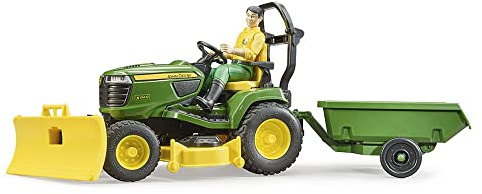 bruder 62104 - bworld John Deere Rasentraktor mit Anhänger & Gärtner | bworld Spielzeugfigur, Traktor, für Bauernhof, Landwirtschaft, Spielzeug ab 4 Jahren, 1:16