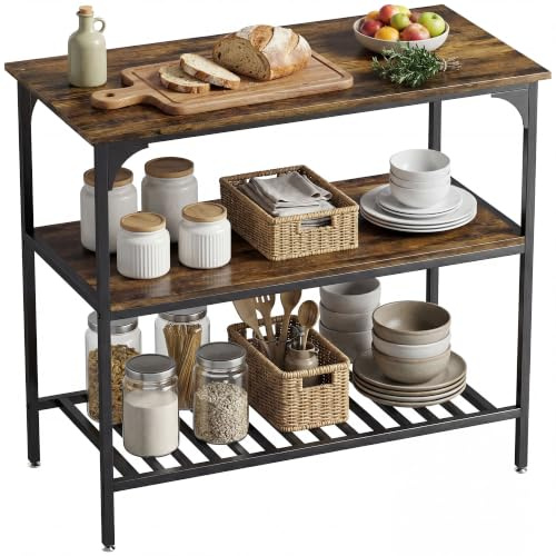 HOMCOM Küchenregal mit Großer Arbeitsplatte 100x50x90 cm | 3-stufiges Standregal, Industrielles Bäckerregal, Stahlrahmen, Esszimmer, Küche, Wohnzimmer, Rustikal-Braun+Schwarz