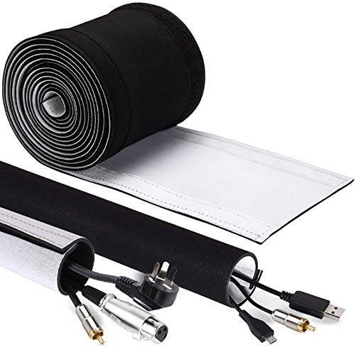 GeeRic 4M Kabelschlauch Neopren Kabelkanal mit einstellbarem Durchmesser für Kabelmanagement, Neopren Flexibler und wiederverwendbarer mit Klettverschluss Schwarz/Weiß