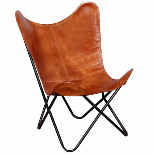 vidaXL Echt Leder Sessel Butterfly Schmetterling Relaxstuhl Vintage Retro Braun