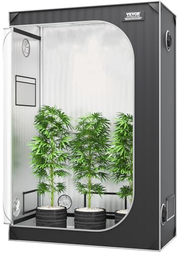 VEVOR Growbox 122 x 61 x 183 cm Gewächshaus aus 22 mm Stahl-Rahmen und 2000D Oxford-Gewebe Growtent 60 kg Tragfähigkeit Growschrank Geeignet für 150 W Wachstumslicht Indoor Zuchtzelt